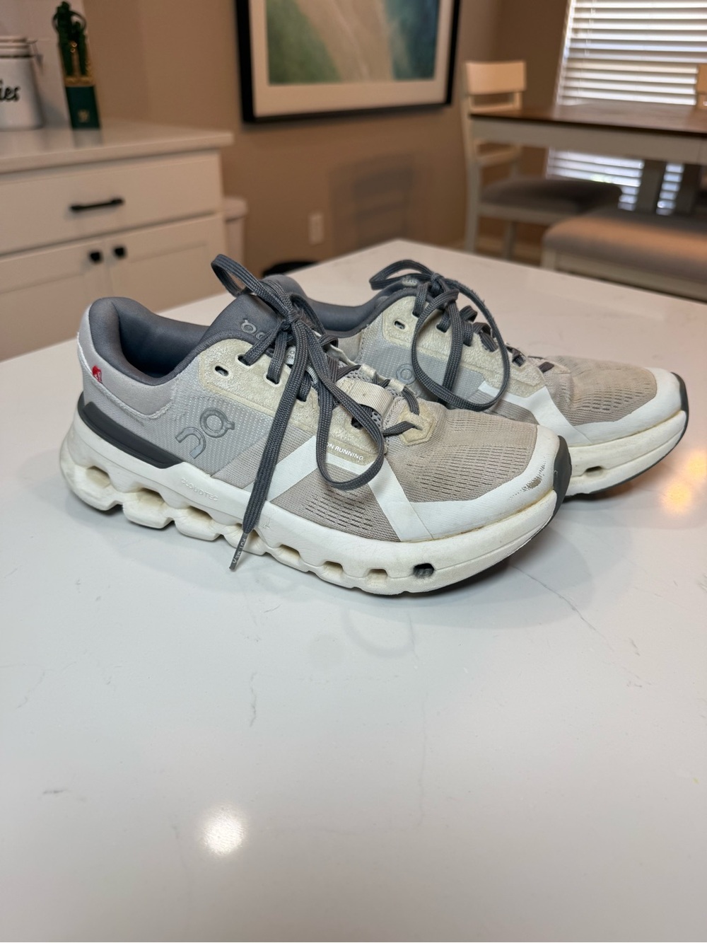 On Running Women’s Neutral Gray and White Cloud Sneakers